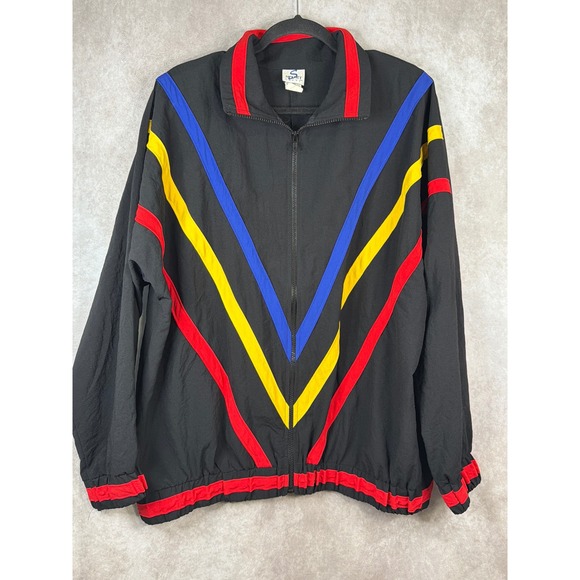 Sport Savvy Jackets & Blazers - VTG 90s Sport Savvy Black Track Jacket Bold‎ Colorblock Stripes Women's Large